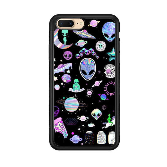 Alien Sticker Space Theme iPhone 8 Plus Case-Oxvistore