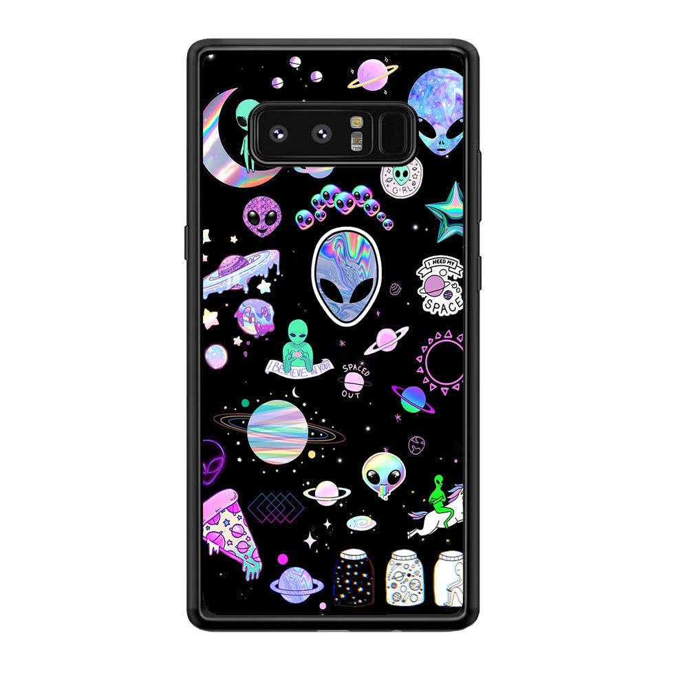 Alien Sticker Space Theme Samsung Galaxy Note 8 Case-Rubber Black (2D Case)-Oxvistore