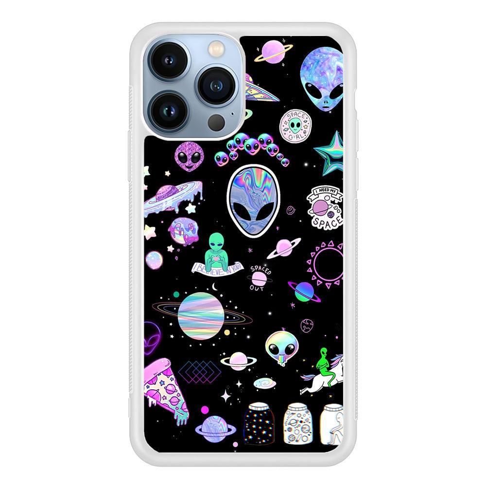 Alien Sticker Space Theme iPhone 15 Pro Max Case-Oxvistore