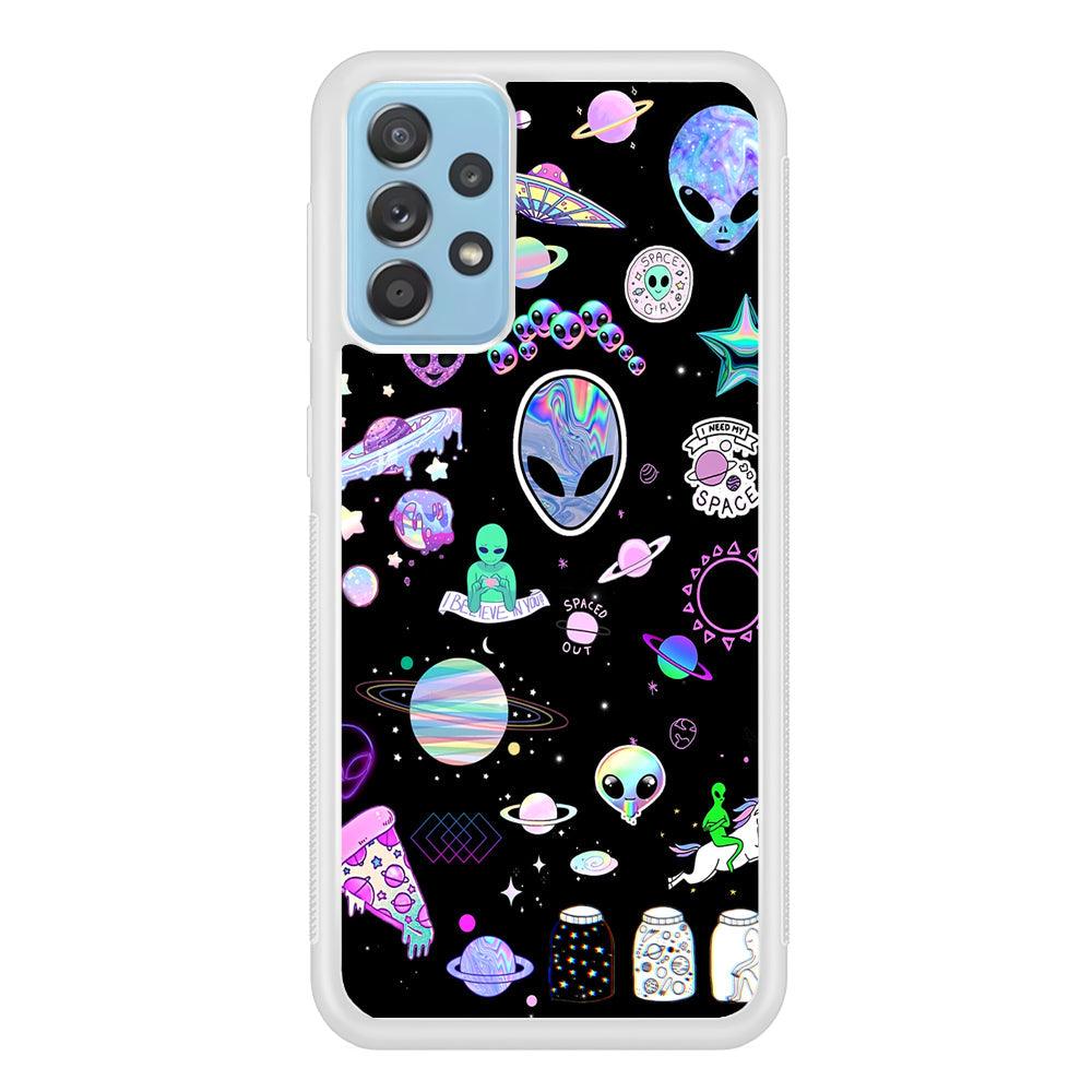 Alien Sticker Space Theme Samsung Galaxy A72 Case-Oxvistore