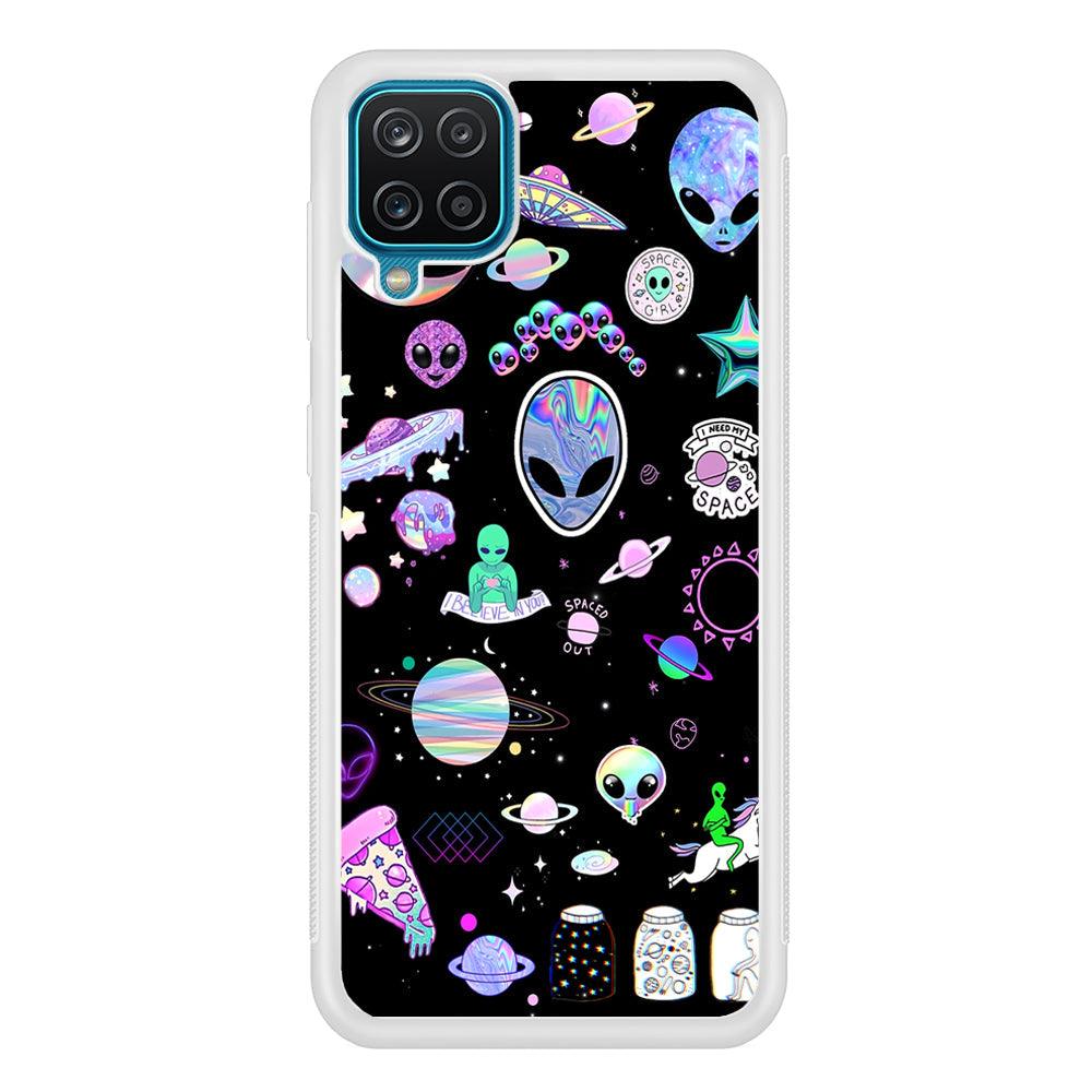 Alien Sticker Space Theme Samsung Galaxy A12 Case-Oxvistore