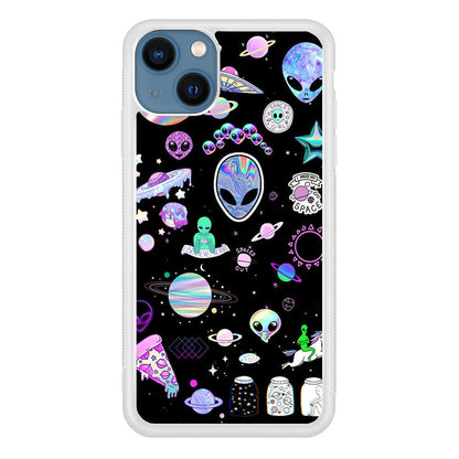 Alien Sticker Space Theme iPhone 15 Plus Case-Oxvistore