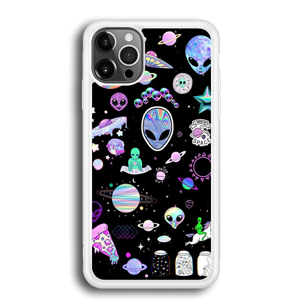 Alien Sticker Space Theme iPhone 12 Pro Case-Oxvistore