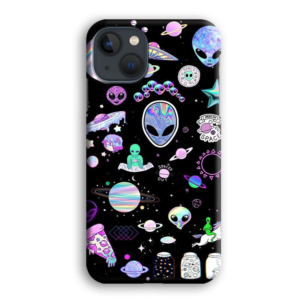 Alien Sticker Space Theme iPhone 15 Plus Case-Oxvistore