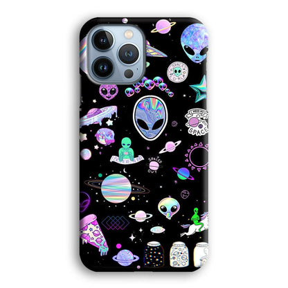 Alien Sticker Space Theme iPhone 15 Pro Case-Oxvistore