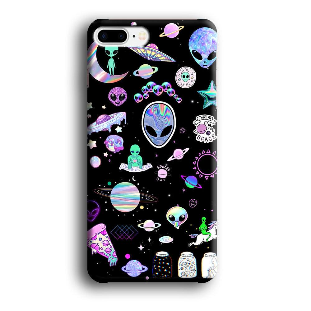 Alien Sticker Space Theme iPhone 7 Plus Case-Oxvistore