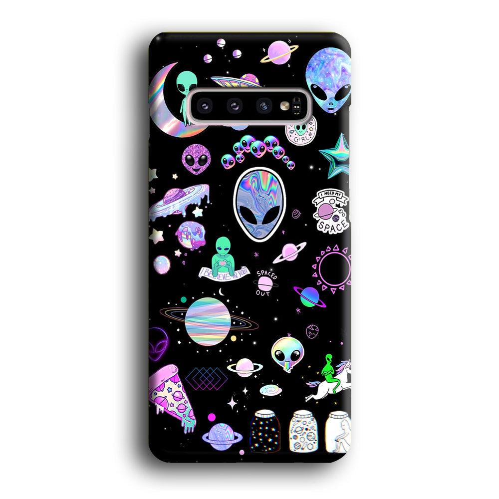 Alien Sticker Space Theme Samsung Galaxy S10 Plus Case-Oxvistore