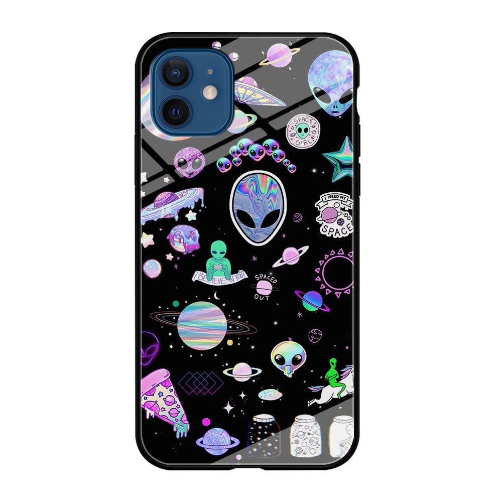 Alien Sticker Space Theme iPhone 12 Case-Oxvistore