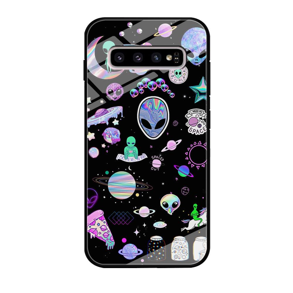 Alien Sticker Space Theme Samsung Galaxy S10 Plus Case-Oxvistore