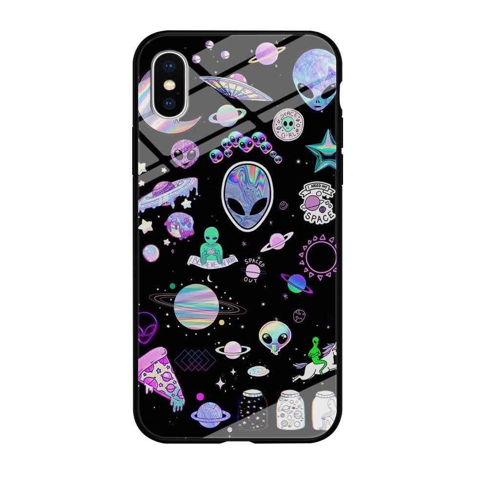 Alien Sticker Space Theme iPhone X Case-Oxvistore