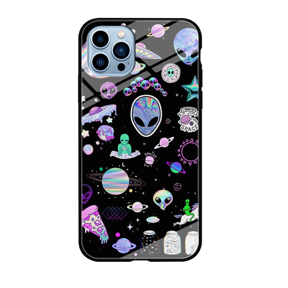 Alien Sticker Space Theme iPhone 12 Pro Case-Oxvistore