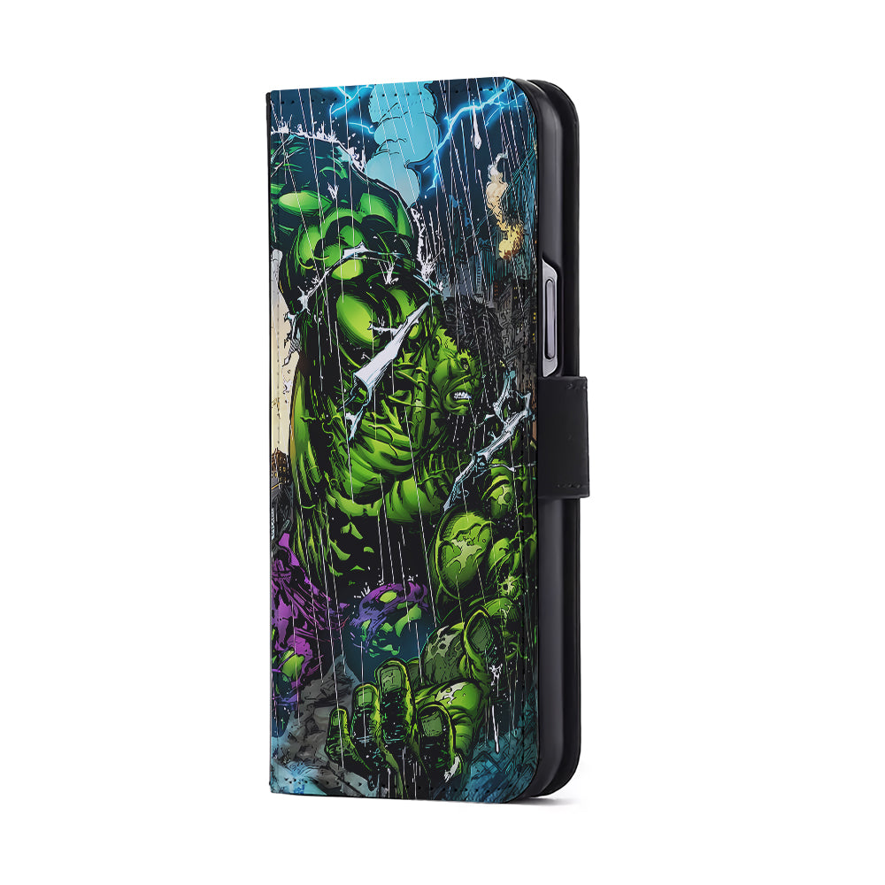 Angry Hulk Destroys The City Flip Wallet Phone Case