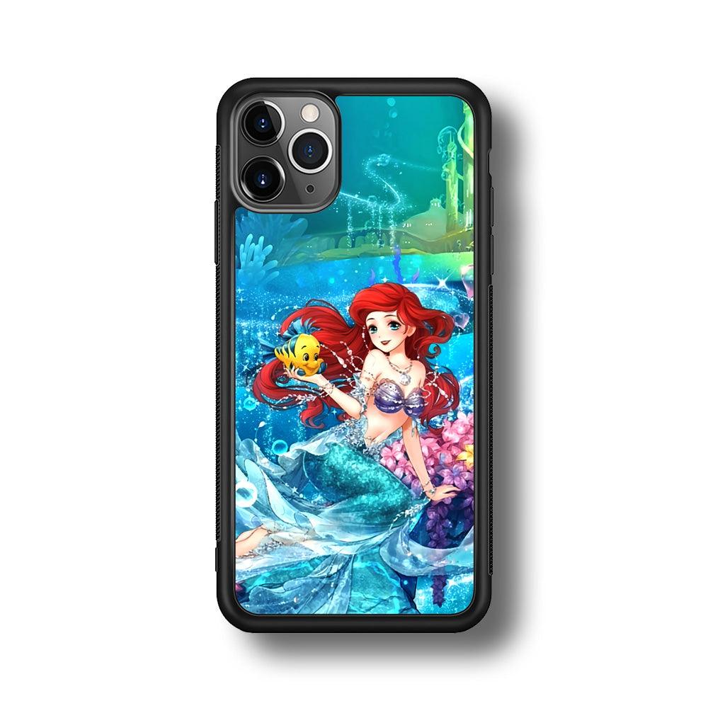Ariel The Princess Sparkling Blue Water iPhone 11 Pro Max Case-Rubber Black (2D Case)-Oxvistore