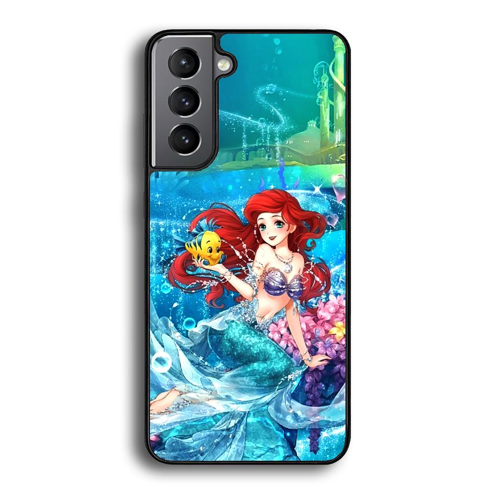 Ariel The Princess Sparkling Blue Water Samsung Galaxy S22 Plus Case-Rubber Black (2D Case)-Oxvistore