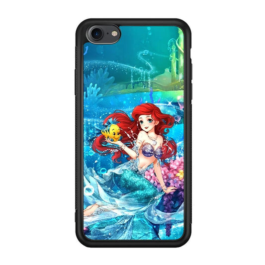 Ariel The Princess Sparkling Blue Water iPhone 7 Case-Rubber Black (2D Case)-Oxvistore