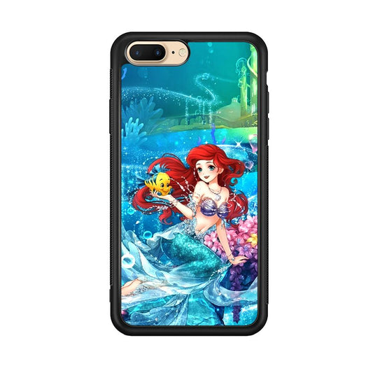 Ariel The Princess Sparkling Blue Water iPhone 8 Plus Case-Rubber Black (2D Case)-Oxvistore