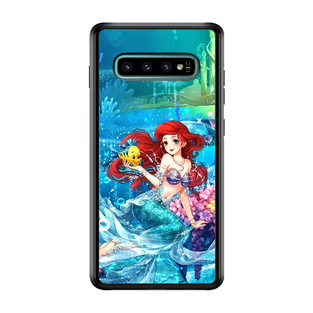 Ariel The Princess Sparkling Blue Water Samsung Galaxy S10 Plus Case-Rubber Black (2D Case)-Oxvistore