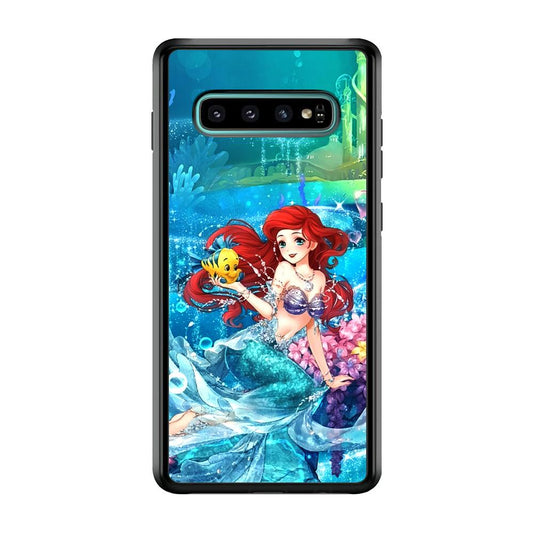 Ariel The Princess Sparkling Blue Water Samsung Galaxy S10 Case-Rubber Black (2D Case)-Oxvistore