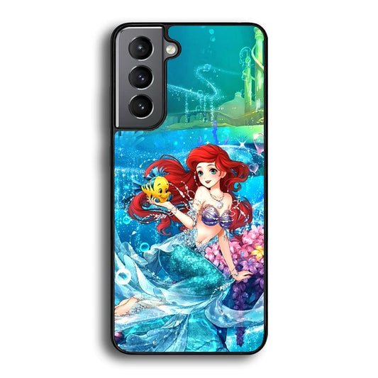 Ariel The Princess Sparkling Blue Water Samsung Galaxy S22 Case-Rubber Black (2D Case)-Oxvistore