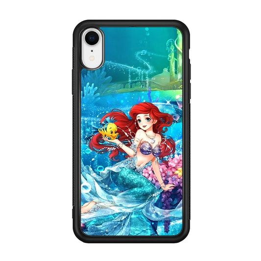 Ariel The Princess Sparkling Blue Water iPhone XR Case-Rubber Black (2D Case)-Oxvistore