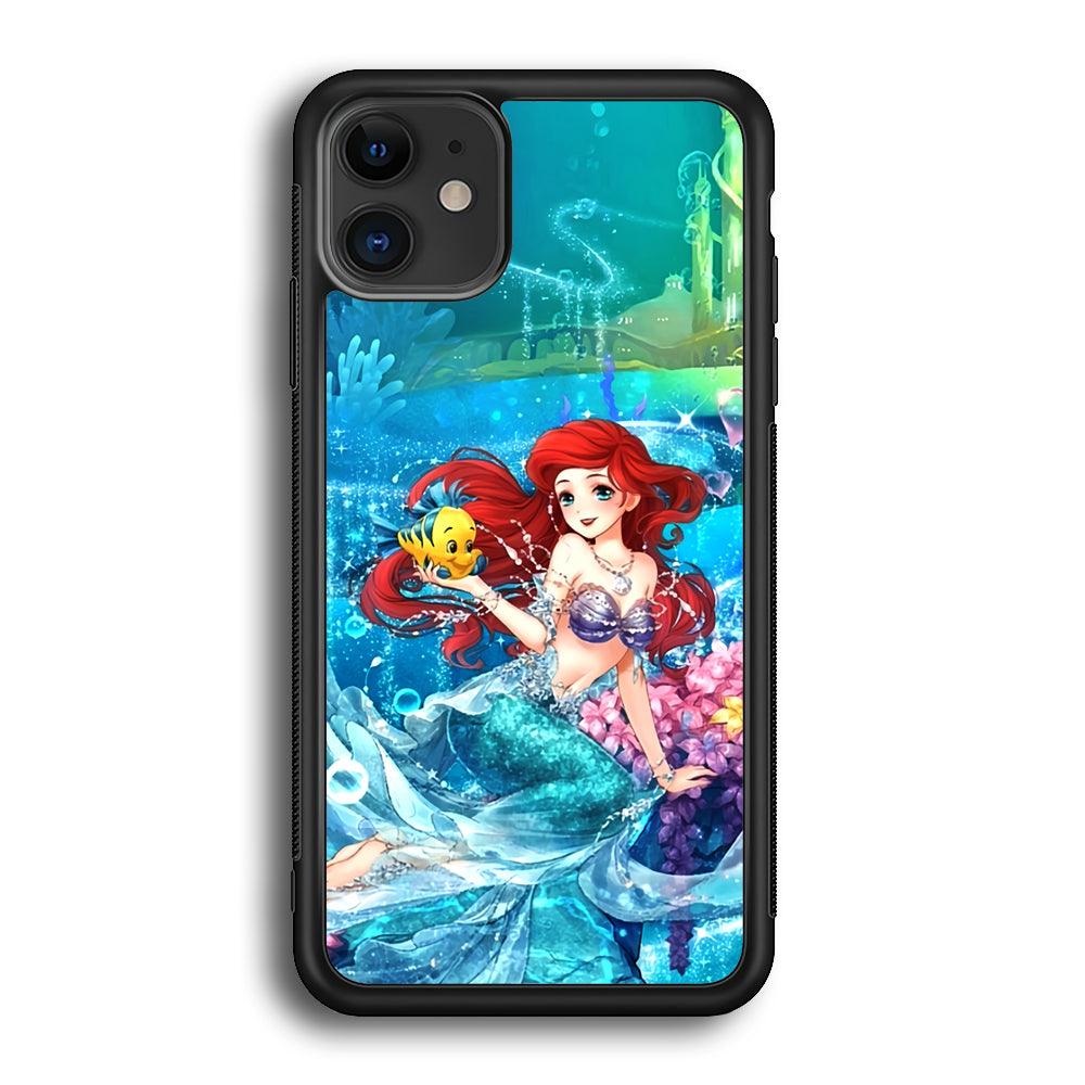 Ariel The Princess Sparkling Blue Water iPhone 11 Case-Rubber Black (2D Case)-Oxvistore