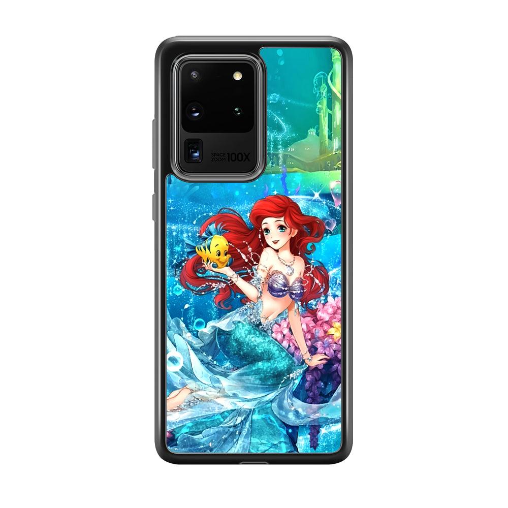 Ariel The Princess Sparkling Blue Water Samsung Galaxy S20 Ultra Case-Rubber Black (2D Case)-Oxvistore