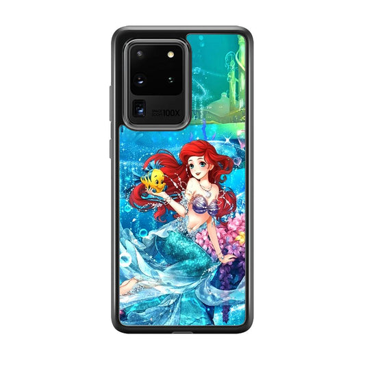 Ariel The Princess Sparkling Blue Water Samsung Galaxy S20 Ultra Case-Rubber Black (2D Case)-Oxvistore