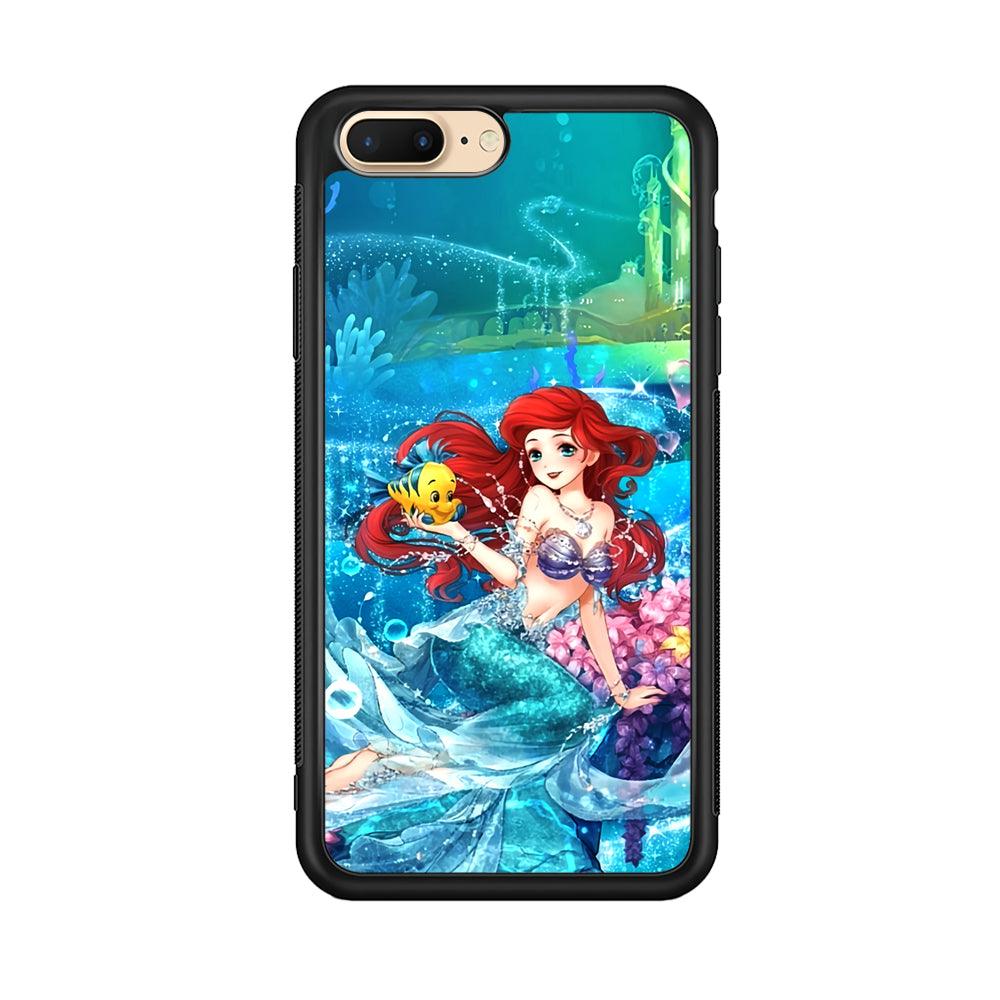 Ariel The Princess Sparkling Blue Water iPhone 7 Plus Case-Rubber Black (2D Case)-Oxvistore