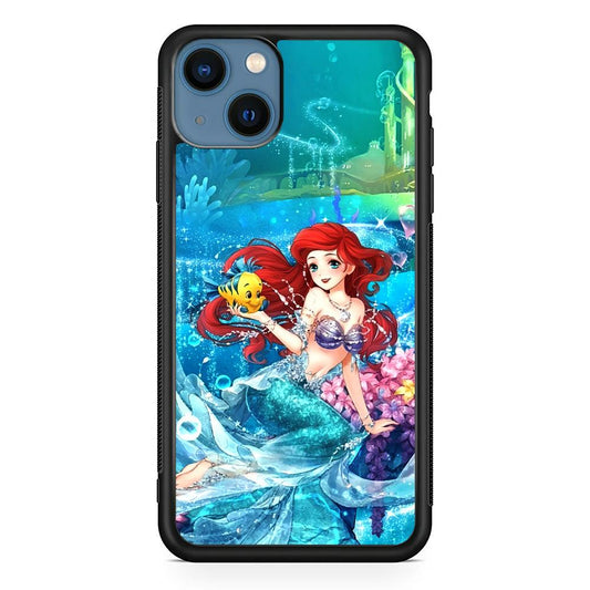 Ariel The Princess Sparkling Blue Water iPhone 15 Case-Rubber Black (2D Case)-Oxvistore