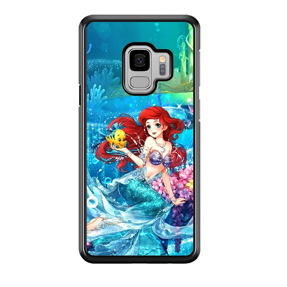 Ariel The Princess Sparkling Blue Water Samsung Galaxy S9 Case-Rubber Black (2D Case)-Oxvistore