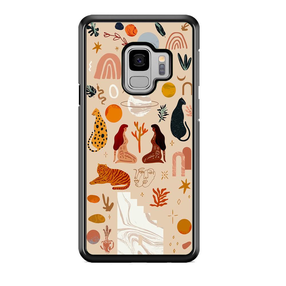 Art of Nature Women and The Tiger Samsung Galaxy S9 Case-Rubber White (2D Case)-Oxvistore