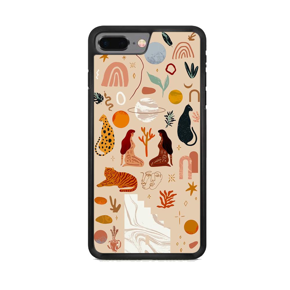Art of Nature Women and The Tiger iPhone 8 Plus Case-Rubber Black (2D Case)-Oxvistore