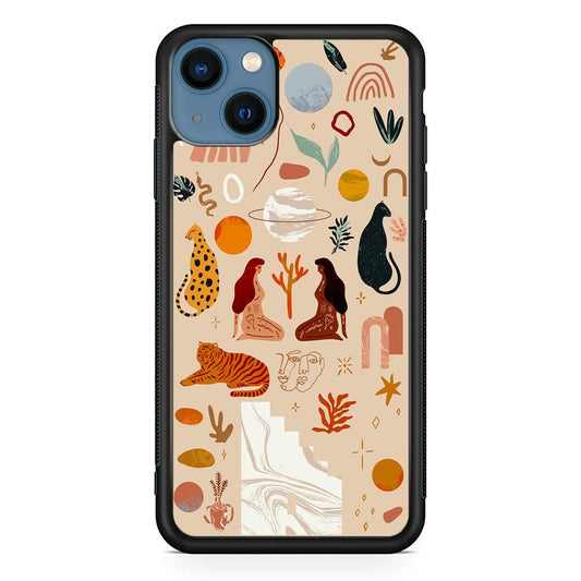 Art of Nature Women and The Tiger iPhone 15 Case-Rubber White (2D Case)-Oxvistore