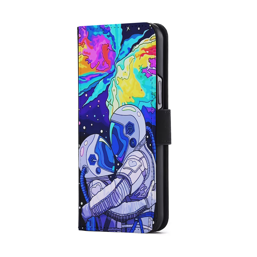 Astronaut Couple in Space Flip Wallet Phone Case