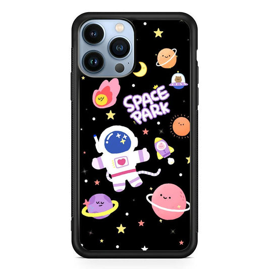 Astronaut Cute on Space Park iPhone 13 Pro Max Case-Rubber Black (2D Case)-Oxvistore