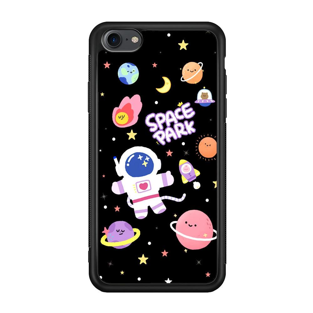 Astronaut Cute on Space Park iPhone 7 Case-Rubber Black (2D Case)-Oxvistore