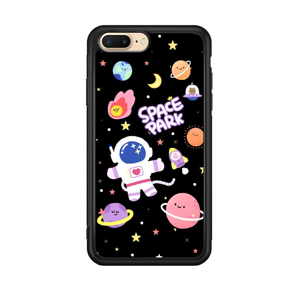 Astronaut Cute on Space Park iPhone 8 Plus Case-Rubber Black (2D Case)-Oxvistore