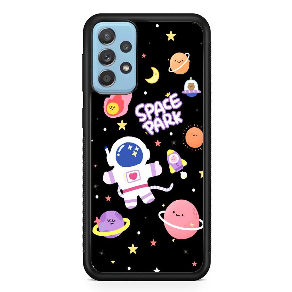 Astronaut Cute on Space Park Samsung Galaxy A52 Case-Rubber Black (2D Case)-Oxvistore
