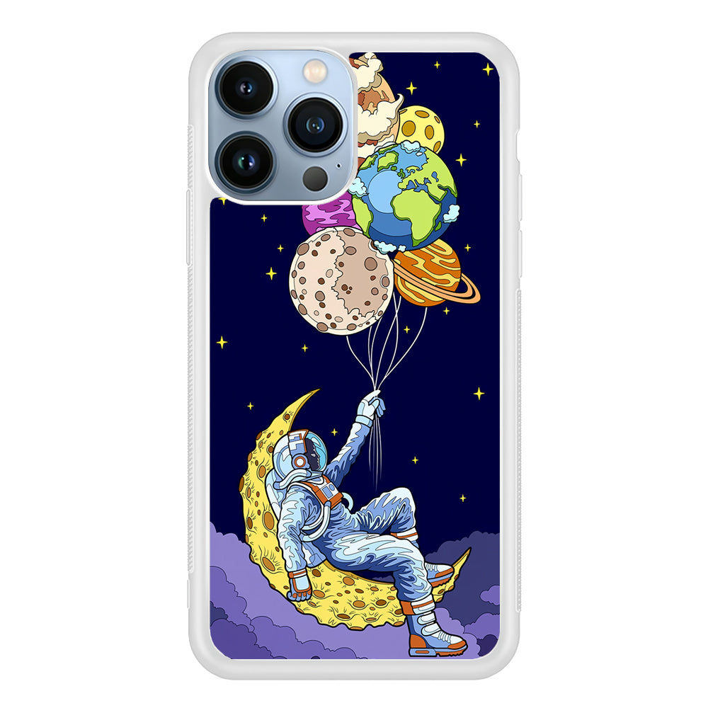 Astronaut Relaxing Holding Planet 2D Rubber Phone Case