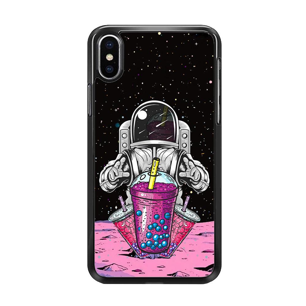Astronaut and Magic Bubble Ice iPhone XS MAX Case-Rubber Black (2D Case)-Oxvistore