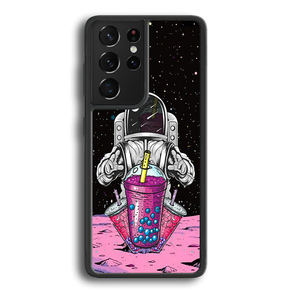 Astronaut and Magic Bubble Ice Samsung Galaxy S21 Ultra Case-Rubber Black (2D Case)-Oxvistore