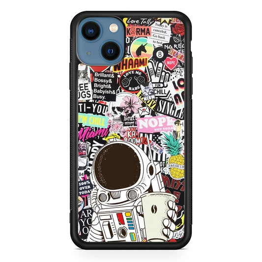 Astronauts Coffee Cheers iPhone 13 Case-Rubber Black (2D Case)-Oxvistore