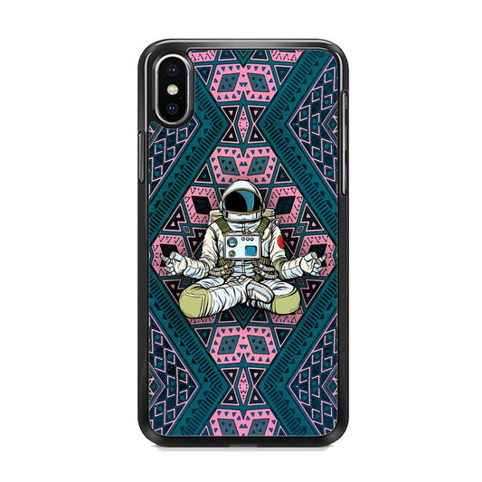Astronauts Aura of Meditation iPhone XS Case-Rubber Black (2D Case)-Oxvistore