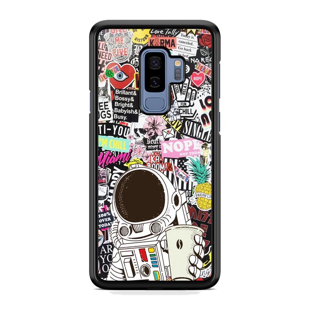 Astronauts Coffee Cheers Samsung Galaxy S9 Plus Case-Rubber Black (2D Case)-Oxvistore