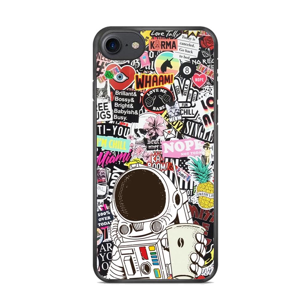 Astronauts Coffee Cheers iPhone 7 Case-Rubber Black (2D Case)-Oxvistore