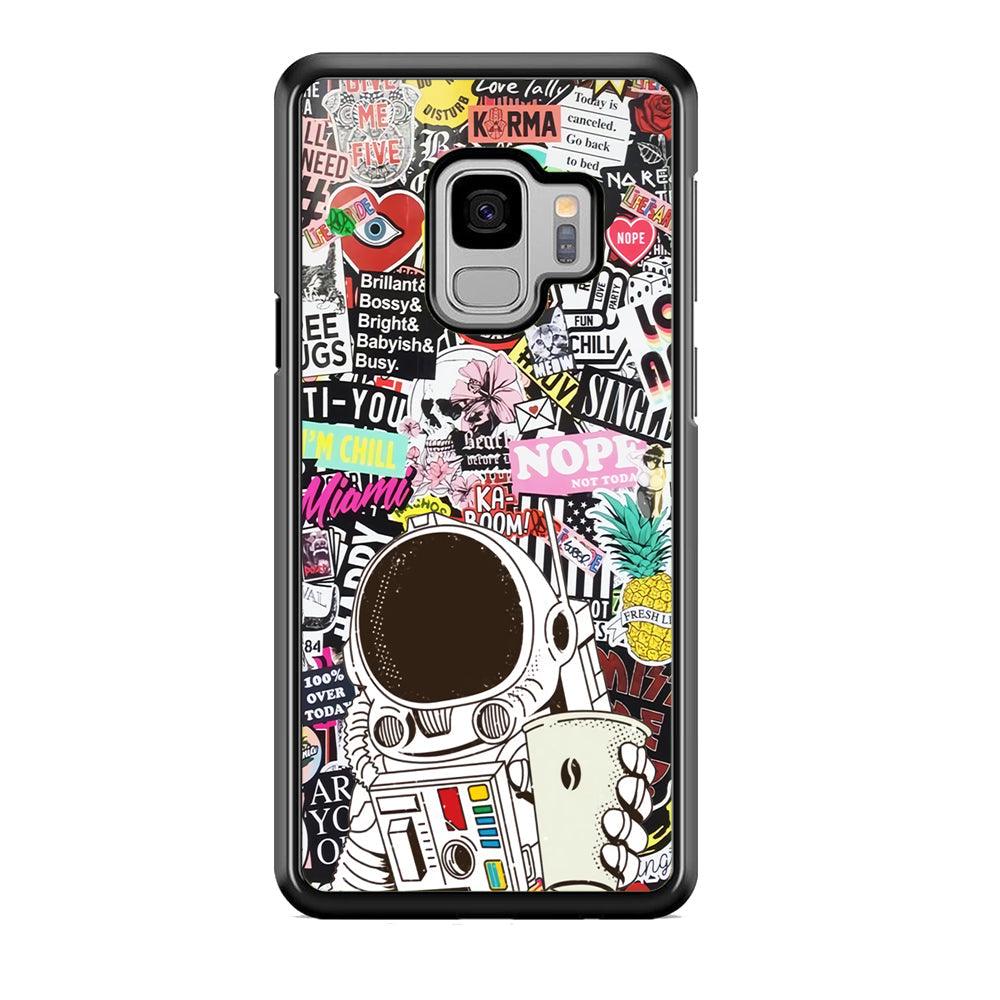 Astronauts Coffee Cheers Samsung Galaxy S9 Case-Rubber White (2D Case)-Oxvistore