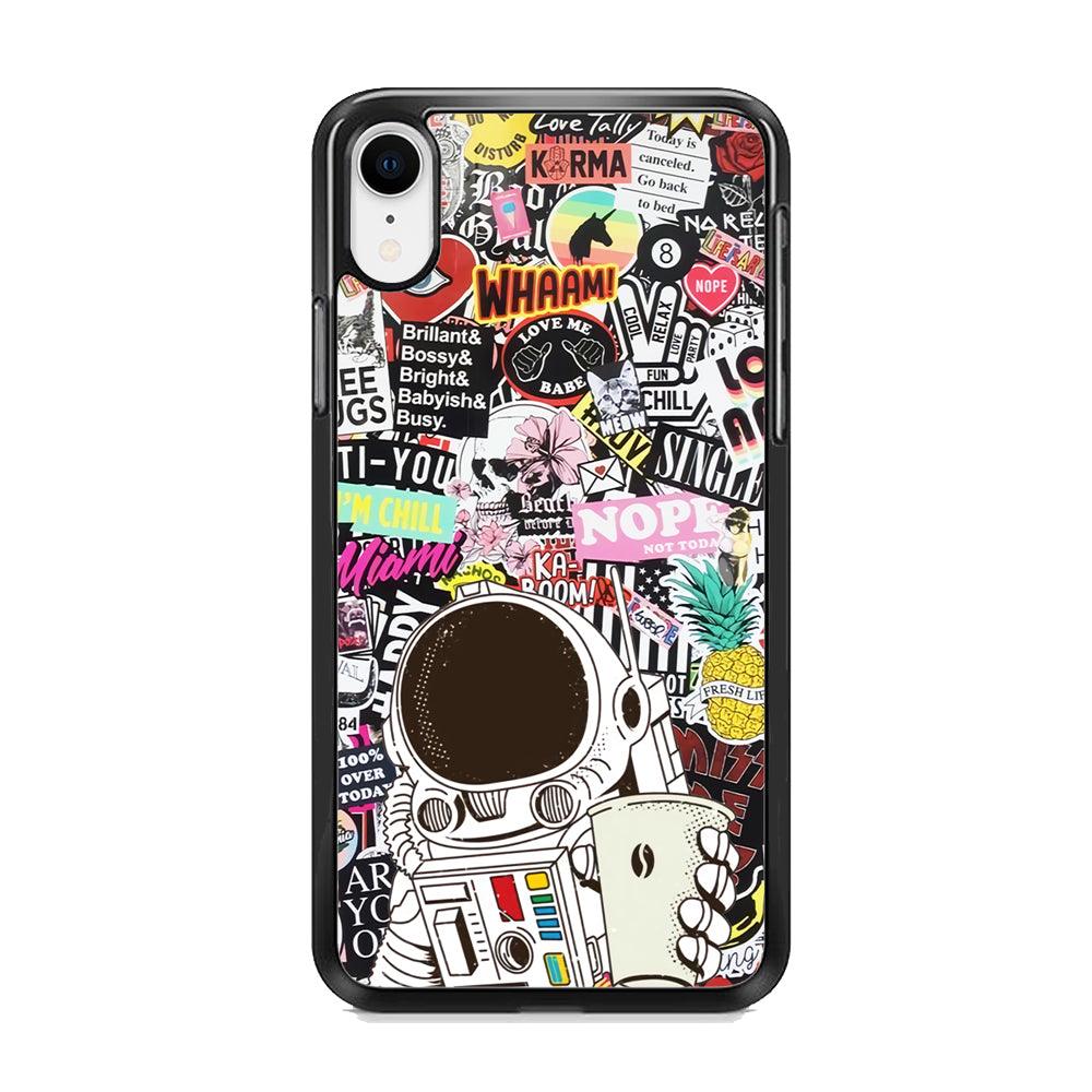Astronauts Coffee Cheers iPhone XR Case-Rubber Black (2D Case)-Oxvistore