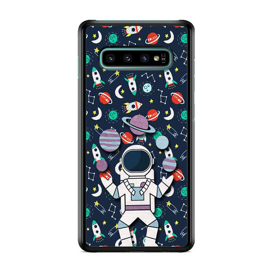 Astronauts Energy in Space Samsung Galaxy S10 Case-Rubber White (2D Case)-Oxvistore