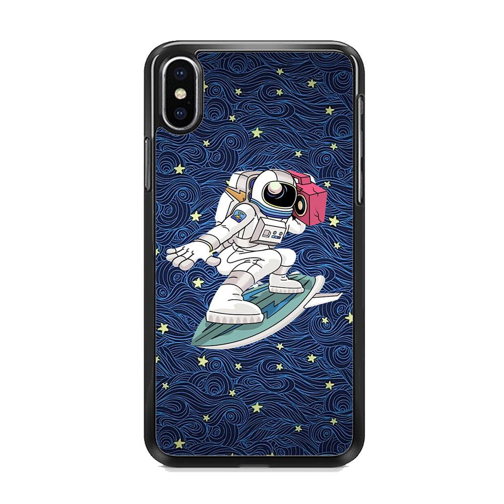 Astronauts Surf Between The Stars iPhone XS MAX Case-Rubber Black (2D Case)-Oxvistore