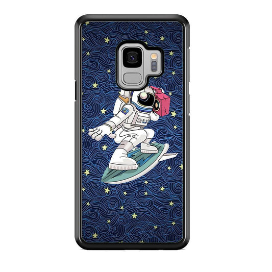 Astronauts Surf Between The Stars Samsung Galaxy S9 Case-Rubber Black (2D Case)-Oxvistore